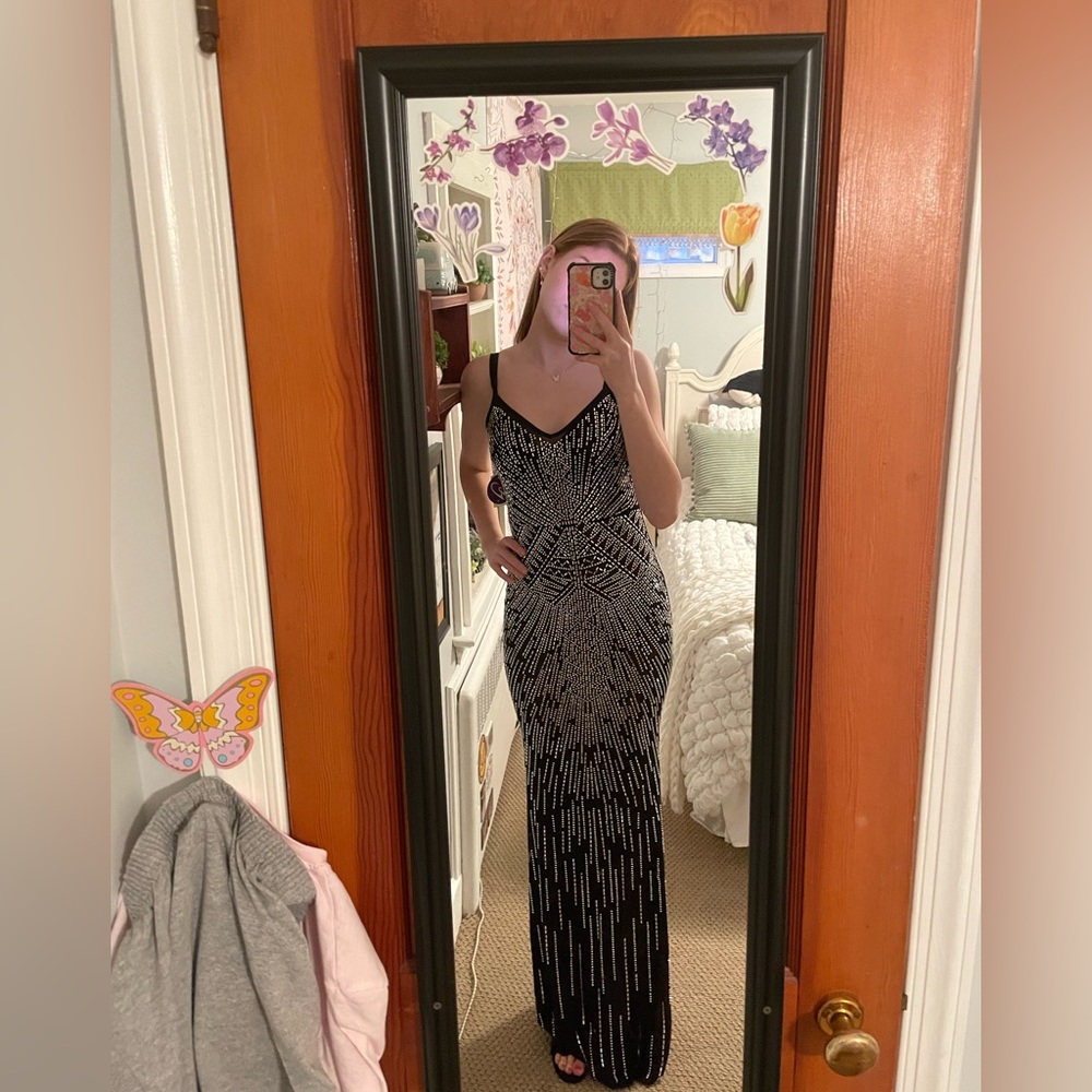 Sleek black sparkly prom dress